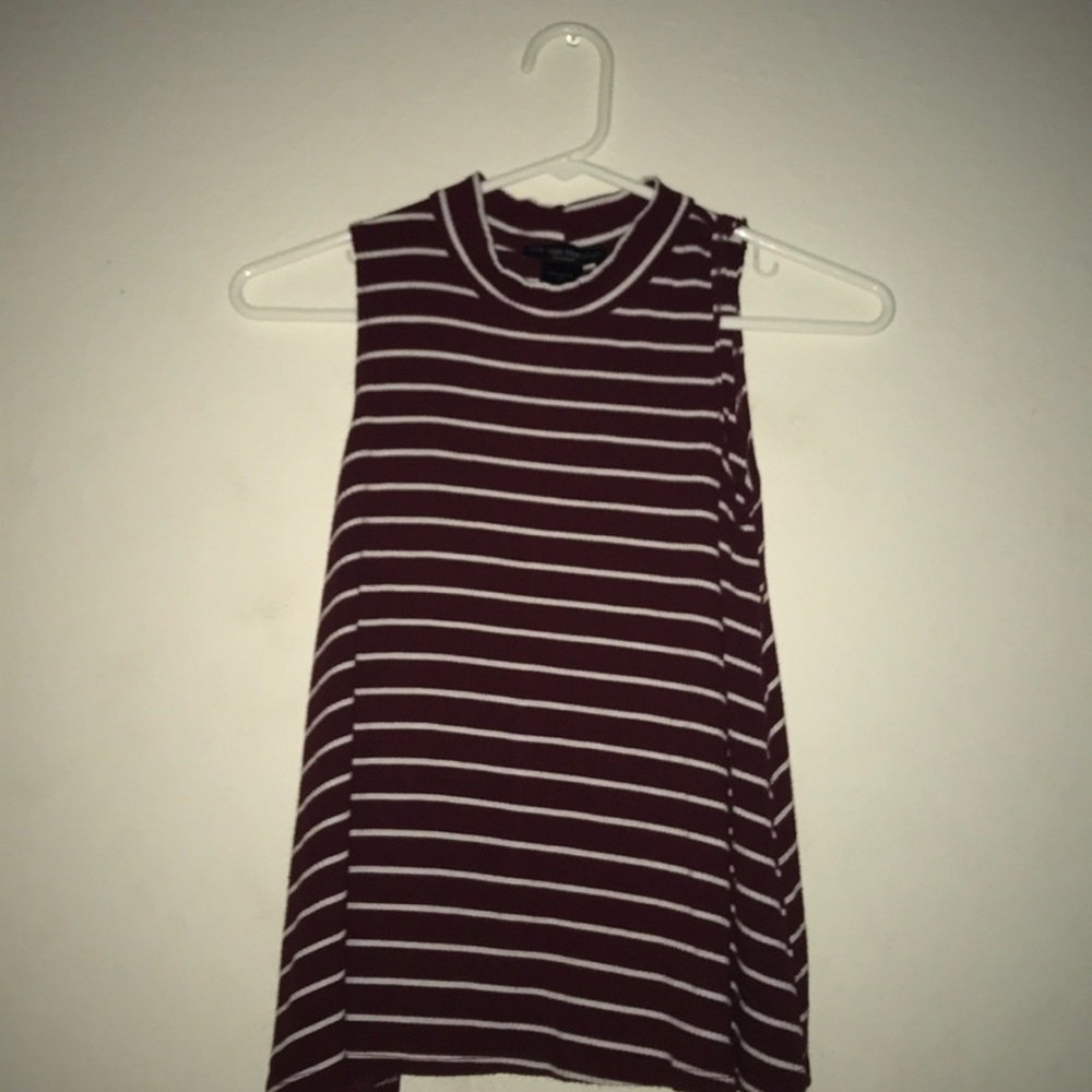 Maroon and White Stripe Ribbed Tank
